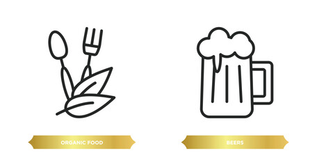 Wall Mural - two editable outline icons from food concept. thin line icons such as organic food, beers vector.