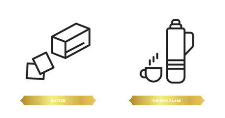 Poster - two editable outline icons from food concept. thin line icons such as butter, thermo flask vector.