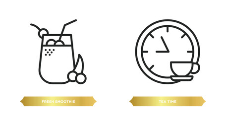 two editable outline icons from food concept. thin line icons such as fresh smoothie, tea time vector.