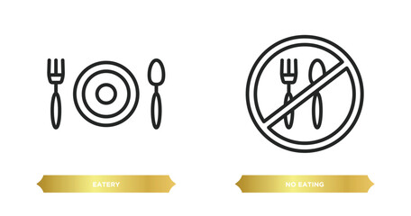 Poster - two editable outline icons from food concept. thin line icons such as eatery, no eating vector.