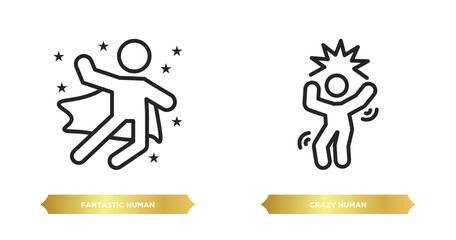Poster - two editable outline icons from feelings concept. thin line icons such as fantastic human, crazy human vector.