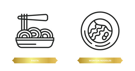 Poster - two editable outline icons from food concept. thin line icons such as pasta, wonton noodles vector.