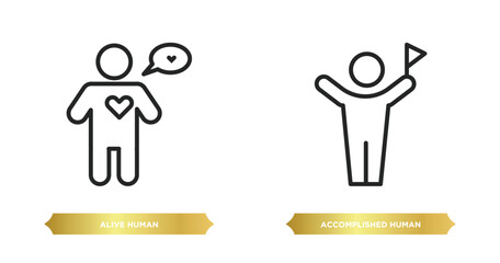 Poster - two editable outline icons from feelings concept. thin line icons such as alive human, accomplished human vector.