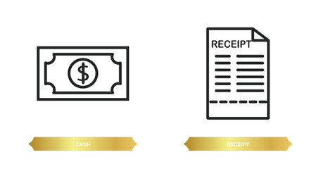 Poster - two editable outline icons from fast food concept. thin line icons such as cash, receipt vector.