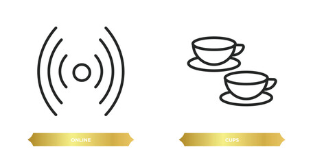 Poster - two editable outline icons from fast food concept. thin line icons such as online, cups vector.
