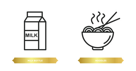 Poster - two editable outline icons from fast food concept. thin line icons such as milk bottle, noodles vector.