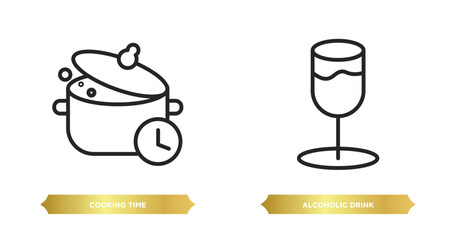 Poster - two editable outline icons from fast food concept. thin line icons such as cooking time, alcoholic drink vector.