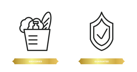 Poster - two editable outline icons from fast food concept. thin line icons such as groceries, guarantee vect