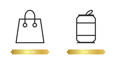 Poster - two editable outline icons from fast food concept. thin line icons such as paper bag, can vector.