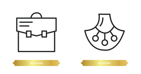 Poster - two editable outline icons from fashion concept. thin line icons such as book bag, accesory vector.