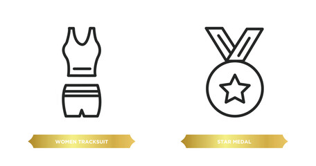 Poster - two editable outline icons from fashion concept. thin line icons such as women tracksuit, star medal vector.