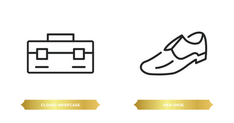 Poster - two editable outline icons from fashion concept. thin line icons such as closed briefcase, men shoe vector.