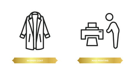 Poster - two editable outline icons from fashion concept. thin line icons such as women coat, man printing ve