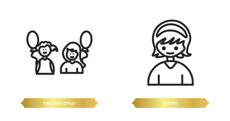 Poster - two editable outline icons from family relations concept. thin line icons such as sibling's child, s
