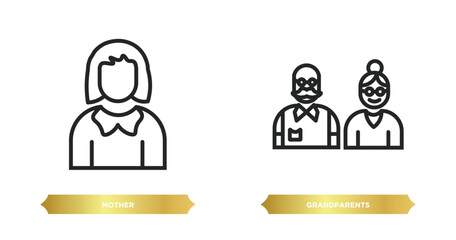 Sticker - two editable outline icons from family relations concept. thin line icons such as mother, grandparents vector.