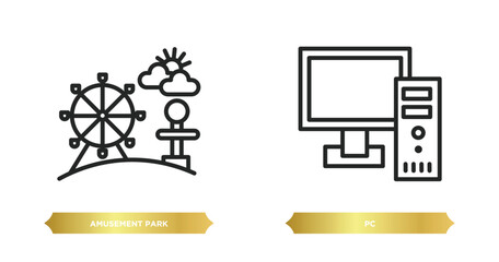Poster - two editable outline icons from arcade concept. thin line icons such as amusement park, pc vector.