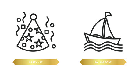 Poster - two editable outline icons from arcade concept. thin line icons such as party hat, sailing boat vector.