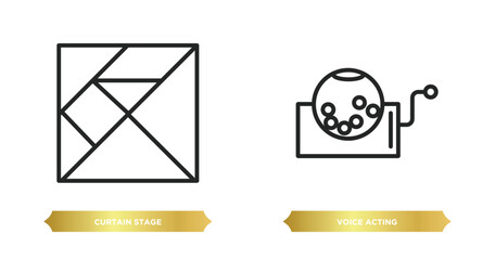 Poster - two editable outline icons from arcade concept. thin line icons such as curtain stage, voice acting 
