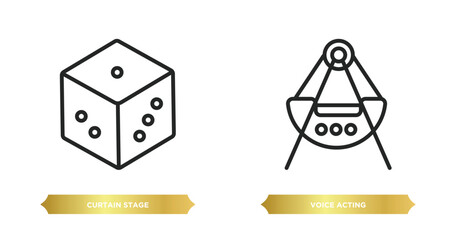 Poster - two editable outline icons from arcade concept. thin line icons such as curtain stage, voice acting 