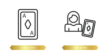 Poster - two editable outline icons from arcade concept. thin line icons such as curtain stage, voice acting 