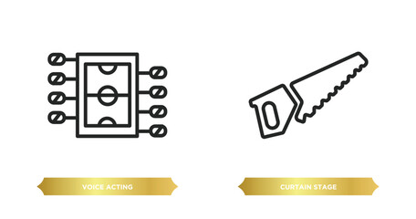 Poster - two editable outline icons from arcade concept. thin line icons such as voice acting, curtain stage vector.