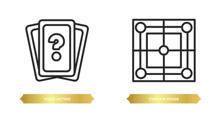 Poster - two editable outline icons from arcade concept. thin line icons such as voice acting, curtain stage vector.