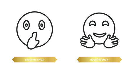 Poster - two editable outline icons from emoji concept. thin line icons such as shushing emoji, hugging emoji vector.
