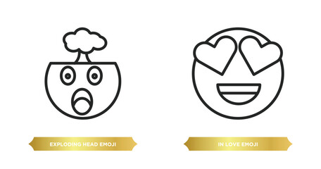Poster - two editable outline icons from emoji concept. thin line icons such as exploding head emoji, in love emoji vector.