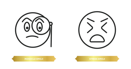 Poster - two editable outline icons from emoji concept. thin line icons such as monocle emoji, stress emoji vector.