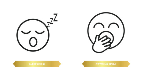 Poster - two editable outline icons from emoji concept. thin line icons such as sleep emoji, yawning emoji vector.