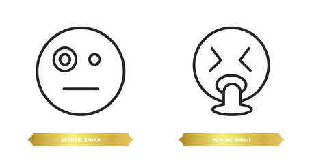 Poster - two editable outline icons from emoji concept. thin line icons such as sceptic emoji, puking emoji vector.