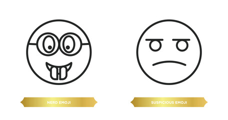 Poster - two editable outline icons from emoji concept. thin line icons such as nerd emoji, suspicious emoji vector.
