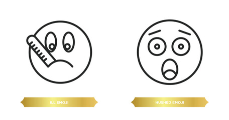 Poster - two editable outline icons from emoji concept. thin line icons such as ill emoji, hushed emoji vector.