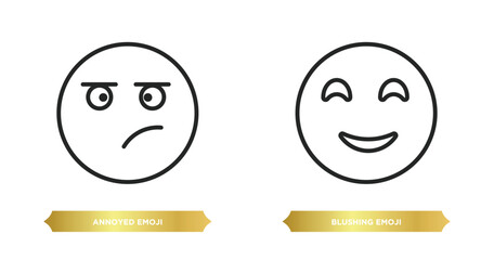 Poster - two editable outline icons from emoji concept. thin line icons such as annoyed emoji, blushing emoji vector.