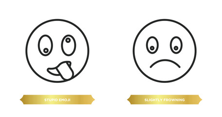 Poster - two editable outline icons from emoji concept. thin line icons such as stupid emoji, slightly frowning emoji vector.