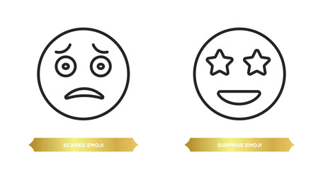 Poster - two editable outline icons from emoji concept. thin line icons such as scared emoji, surprise emoji vector.