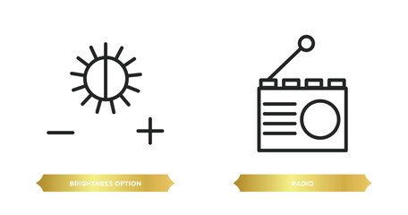 Poster - two editable outline icons from electronic stuff fill concept. thin line icons such as brightness op