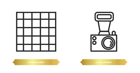 Poster - two editable outline icons from electronic stuff fill concept. thin line icons such as screen grid, 
