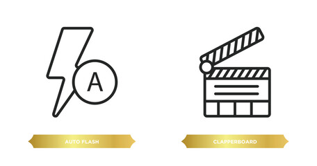 Poster - two editable outline icons from electronic stuff fill concept. thin line icons such as auto flash, c