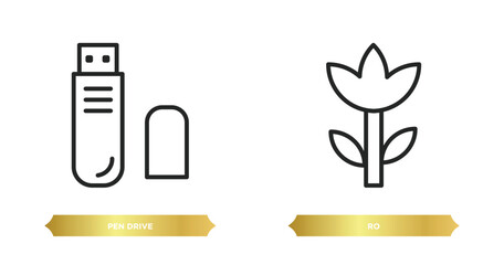 Poster - two editable outline icons from electronic stuff fill concept. thin line icons such as pen drive, ro