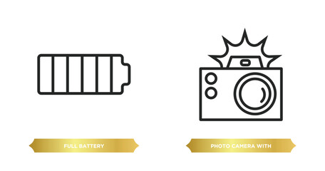 Poster - two editable outline icons from electronic stuff fill concept. thin line icons such as full battery,
