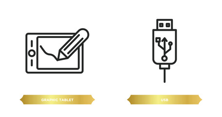 Poster - two editable outline icons from electronic devices concept. thin line icons such as graphic tablet, 