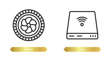 Poster - two editable outline icons from electronic devices concept. thin line icons such as turbine, drive v