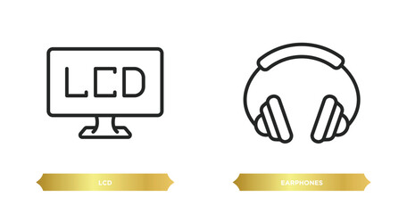 Poster - two editable outline icons from electronic devices concept. thin line icons such as lcd, earphones vector.