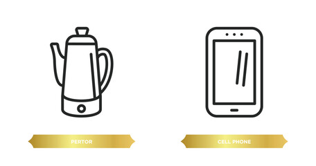 Poster - two editable outline icons from electronic devices concept. thin line icons such as pertor, cell pho
