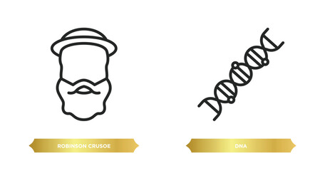 Poster - two editable outline icons from education concept. thin line icons such as robinson crusoe, dna vector.
