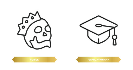 Poster - two editable outline icons from education concept. thin line icons such as yorick, graduation cap ve