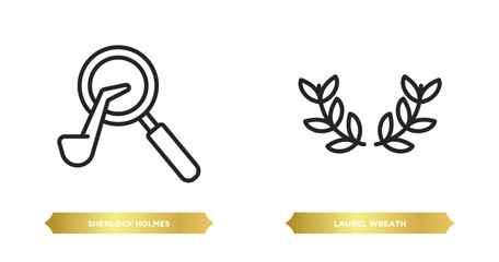 Poster - two editable outline icons from education concept. thin line icons such as sherlock holmes, laurel wreath vector.