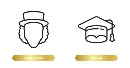 Poster - two editable outline icons from education concept. thin line icons such as eugene onegin, graduate v