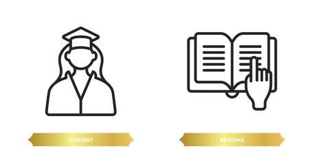 Poster - two editable outline icons from education concept. thin line icons such as student, reading vector.